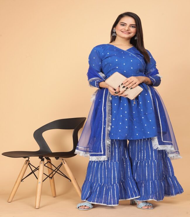 Blue Sharara Suit Complete Set - Image 2