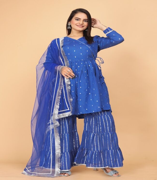 Blue Sharara Suit Complete Set - Image 3