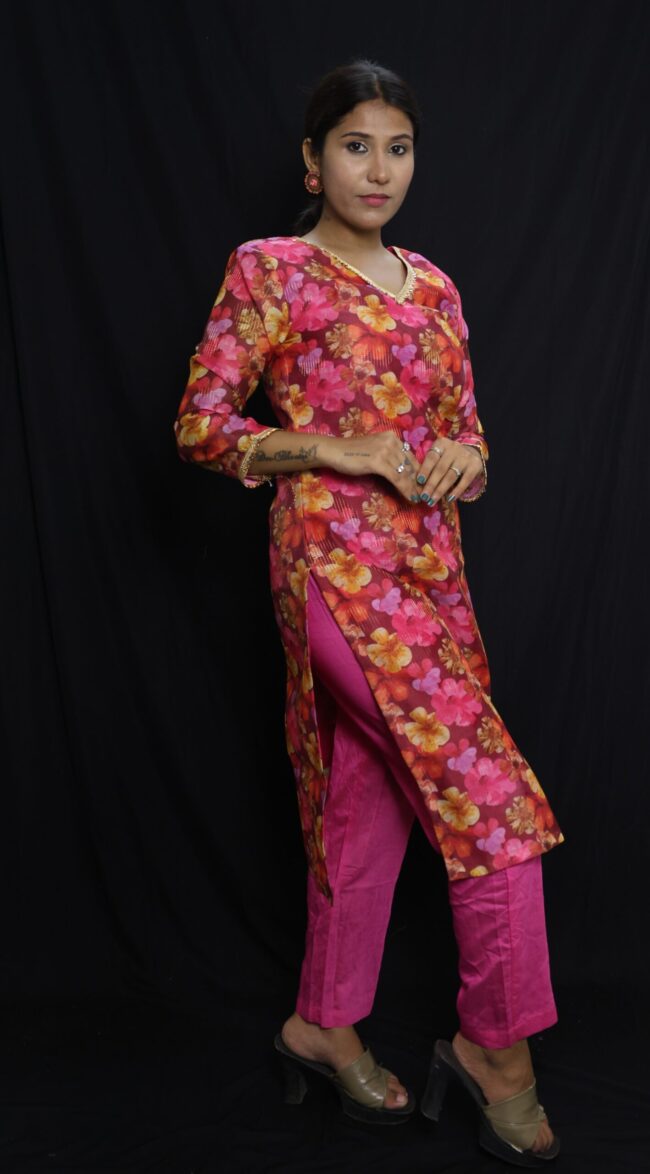 chanderi cotton kurti set - Image 3