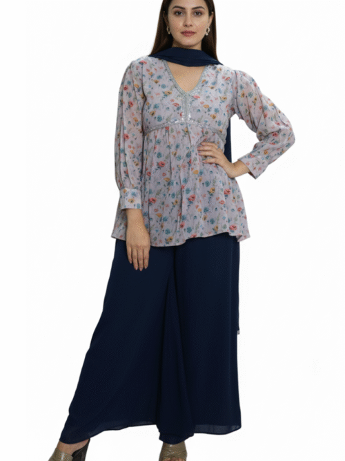 Designer Peplum Top with Plazo & Dupatta | Digital Print Set